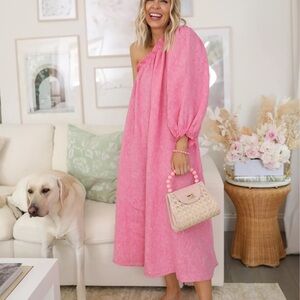 Lake Linen Pink One-Shoulder Maxi Dress